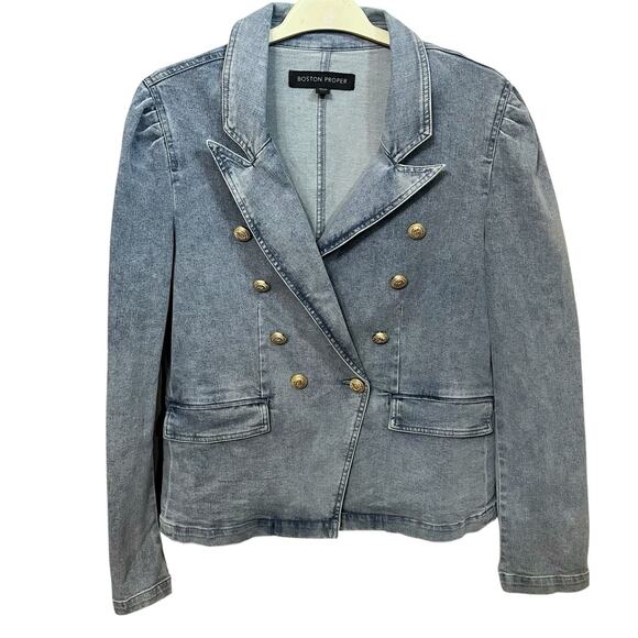 Boston Proper Double Breasted Denim Blazer Jacket XL Light Wash Gold Button - Picture 1 of 9